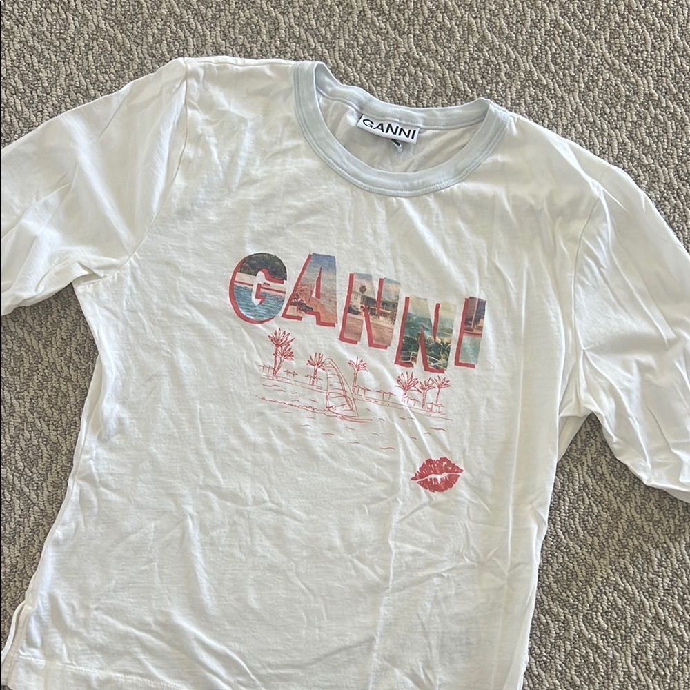 Ganni White Tee with Graphic Print